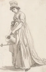 Ein Mädchen mit einer Gießkanne nach links: Sarah Hough, Kindermädchen von Mrs. T.P. Sandby